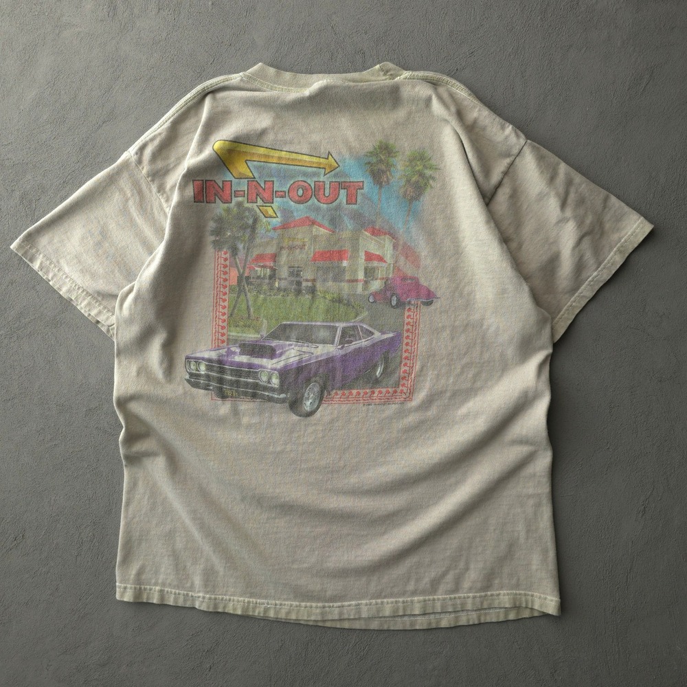 Hanes In-N-Out Burger t-shirt Men L Tan Las Vegas Muscle Car Graphic 2000s